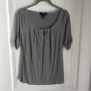 White House Black Market Top S Striped Keyhole Silver Metal Accent Neckline